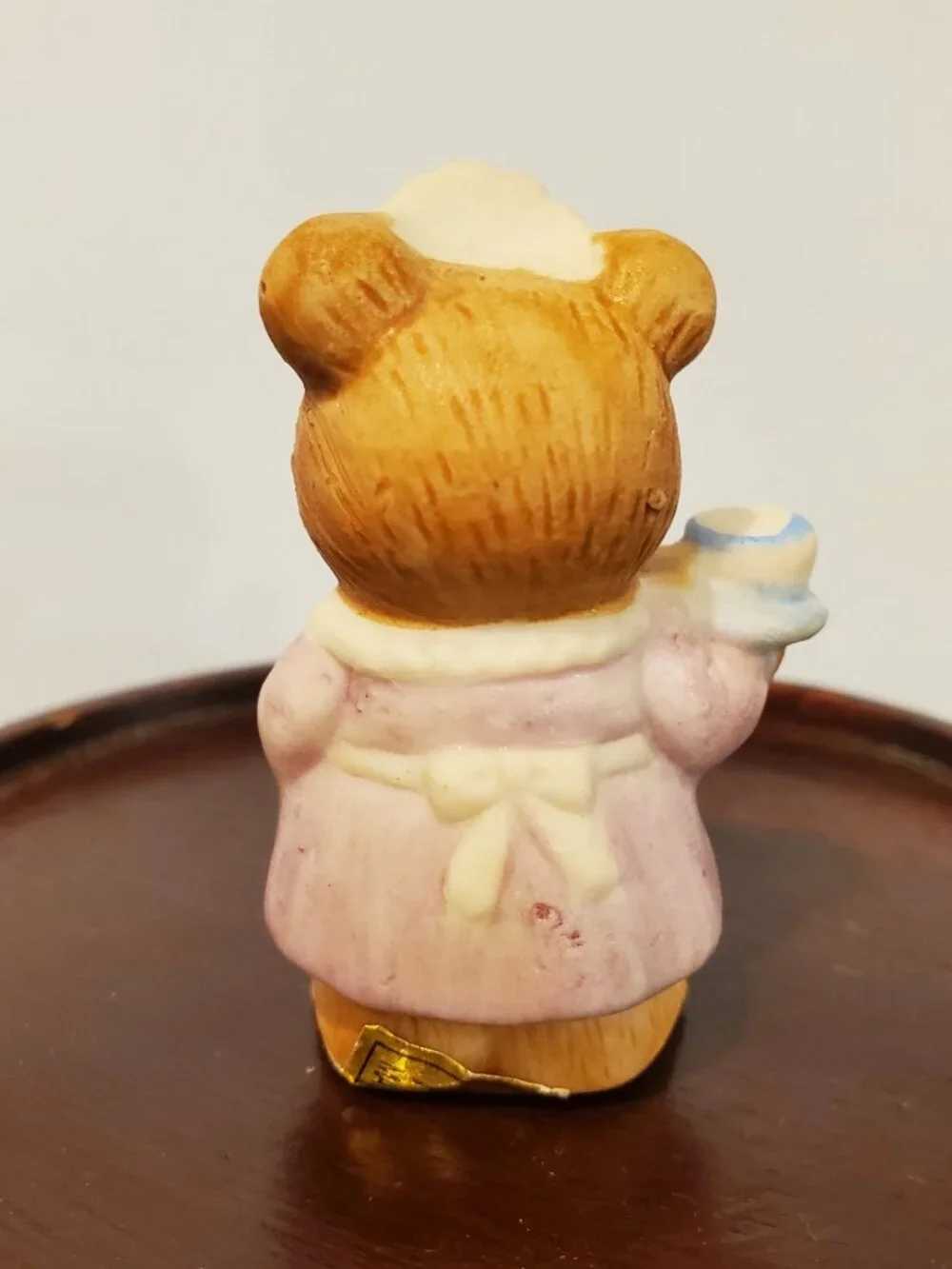 Vintage Homco Waitress Bear Figurine Apron Tea Towel Cup of Tea 2